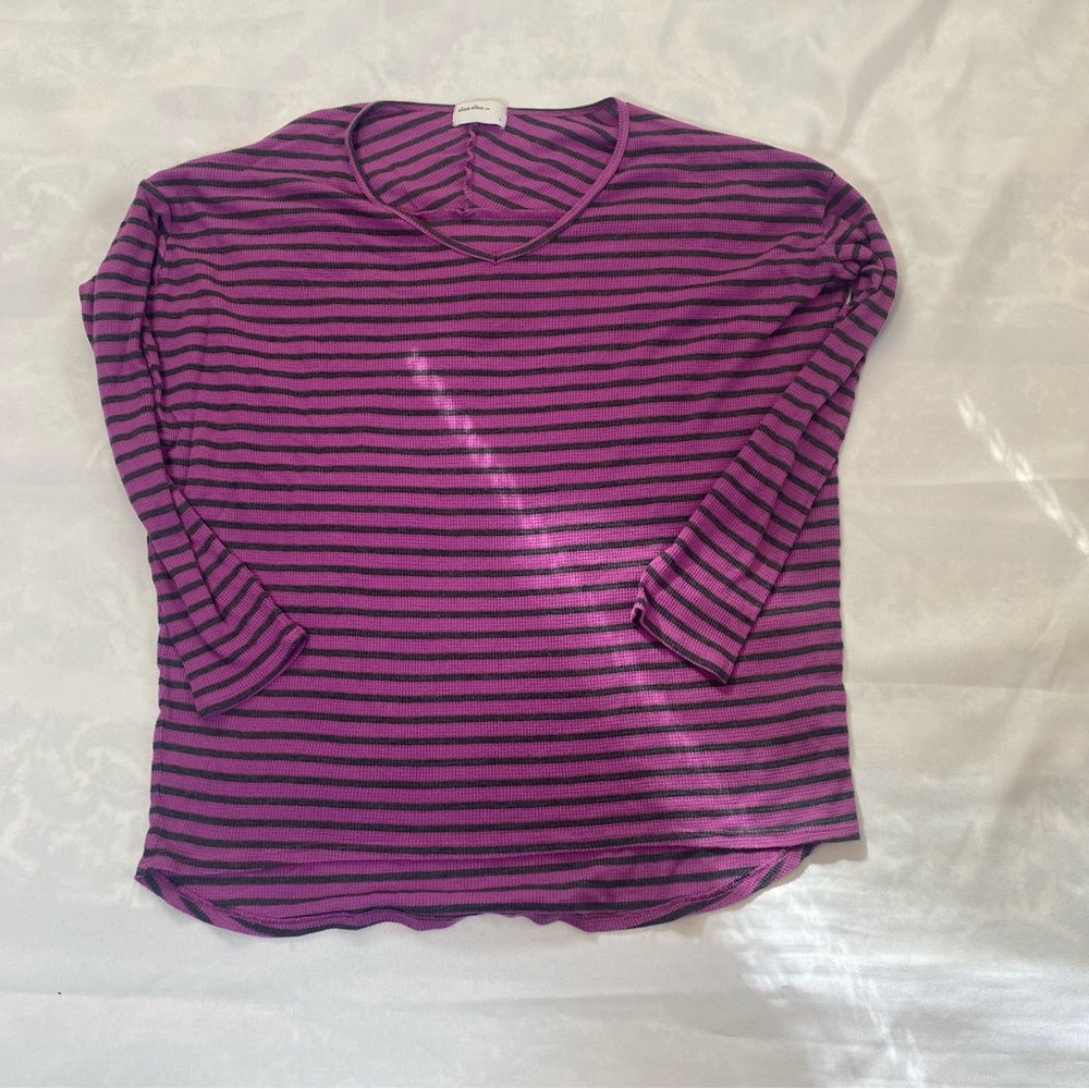 Allen Allen Purple and Black Striped Long Sleeve Top